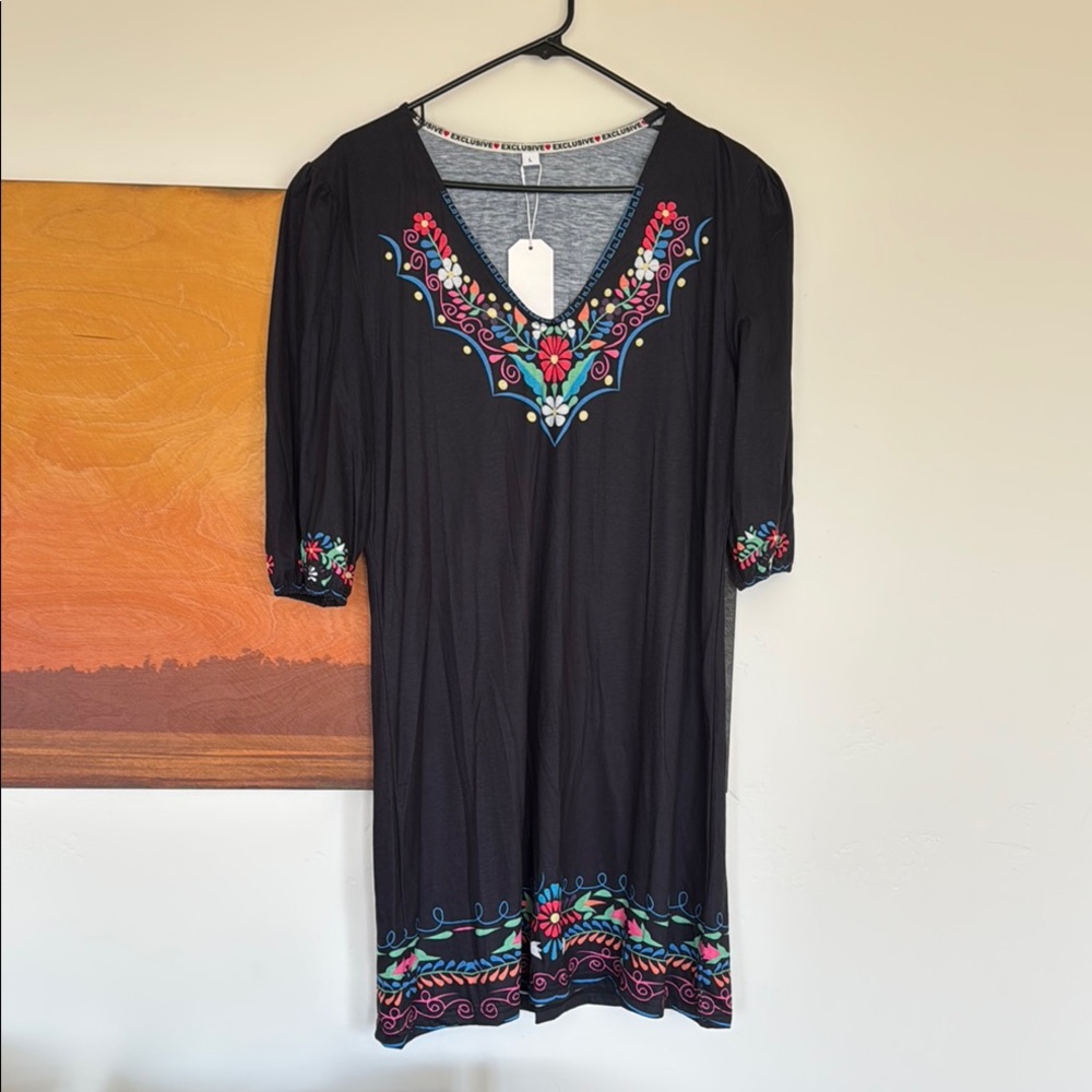 Black Dress with Colorful Embroidery